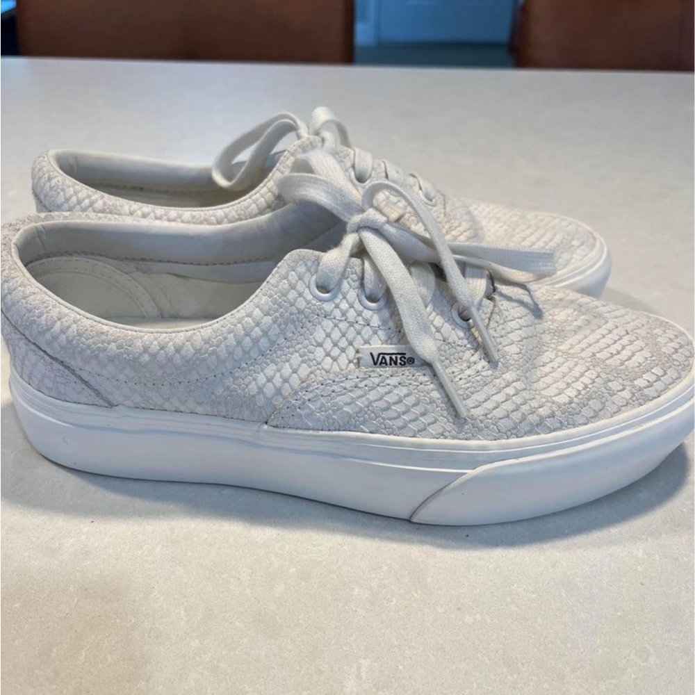 White snake skin platform Vans. Size 7.5, only worn 2/3 times.